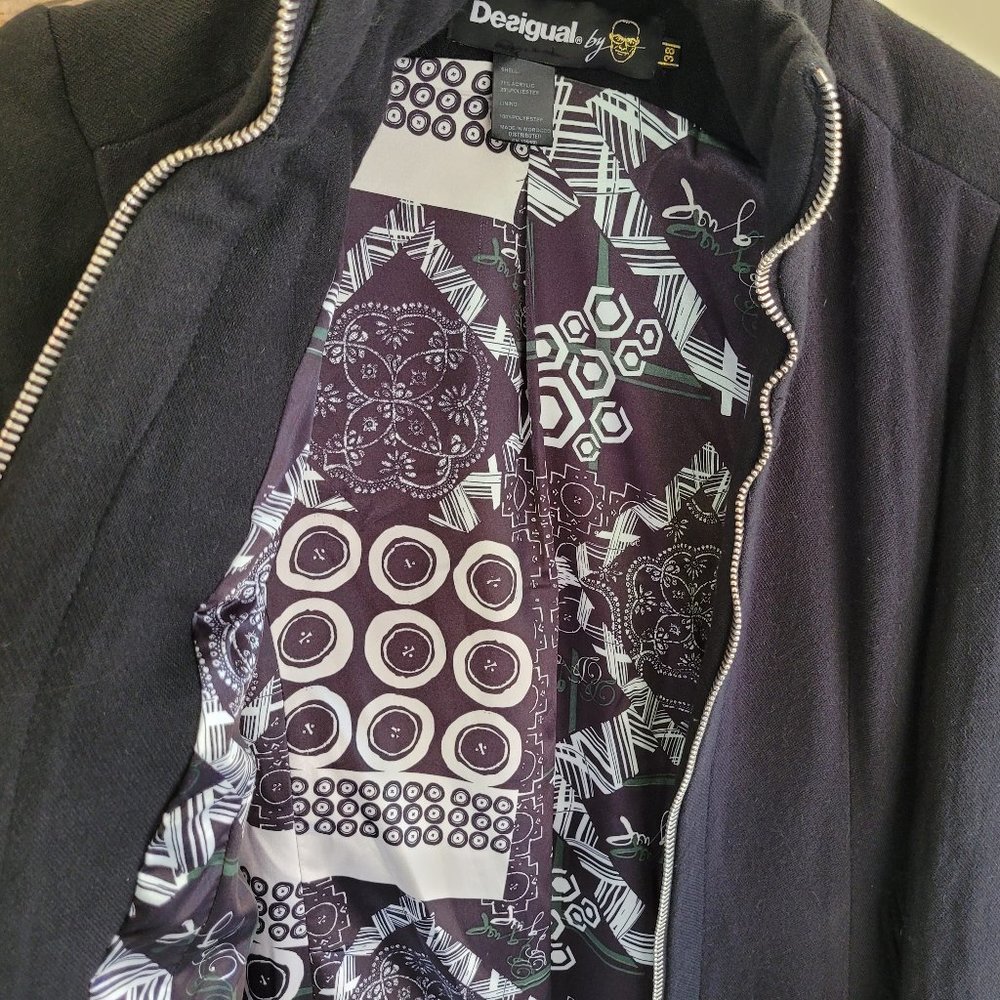 Desigual Black and White Geometric Print Coat US 6/8 - Picture 6 of 12